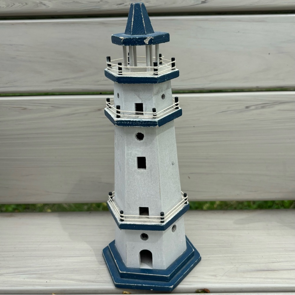 Lighthouse Blue & White 12” tall
